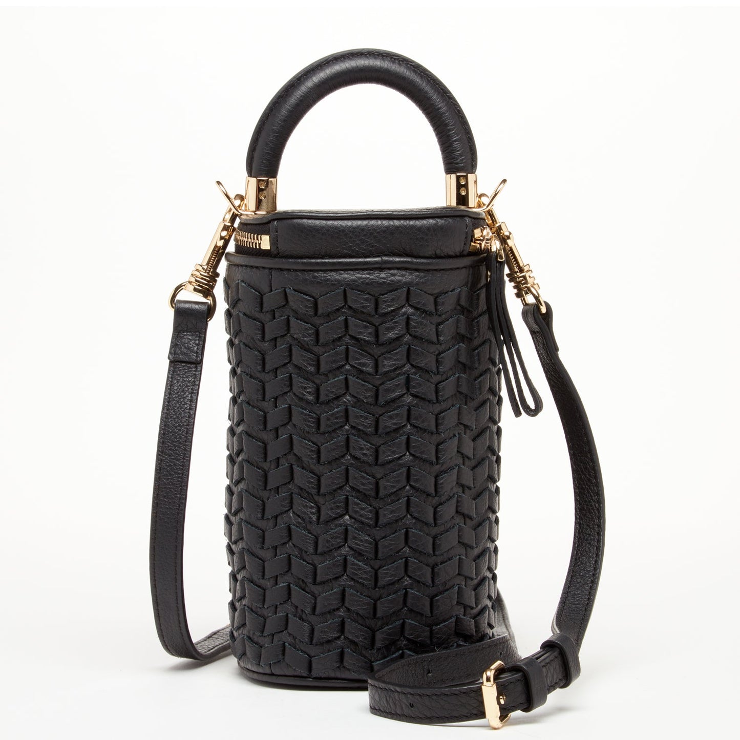 SUSU Mini Purse Leather Black Crossbody Bag Weave Small Bucket Bag Women's Handbag