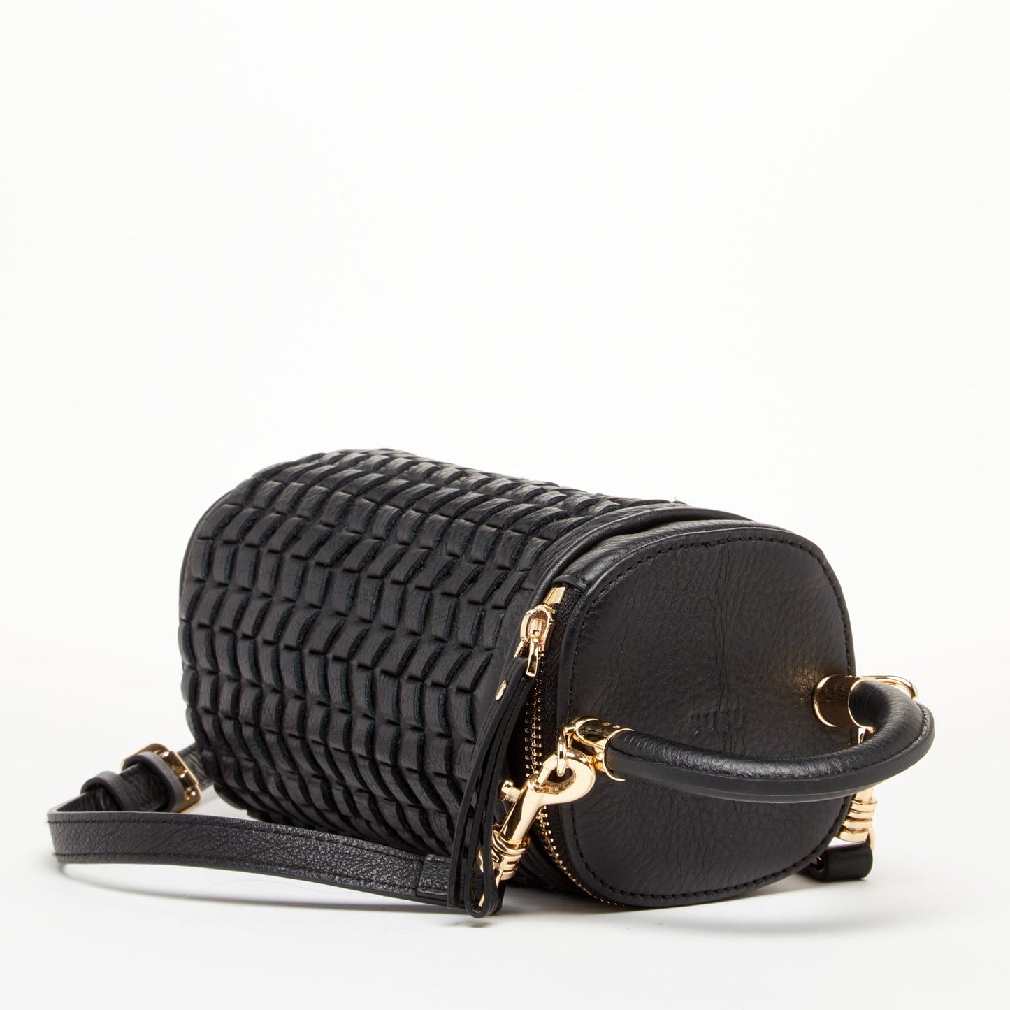 SUSU Mini Purse Leather Black Crossbody Bag Weave Small Bucket Bag Women's Handbag