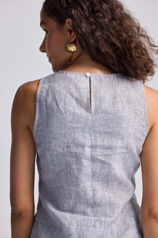 Front-tie Top in Linen Stripes Back