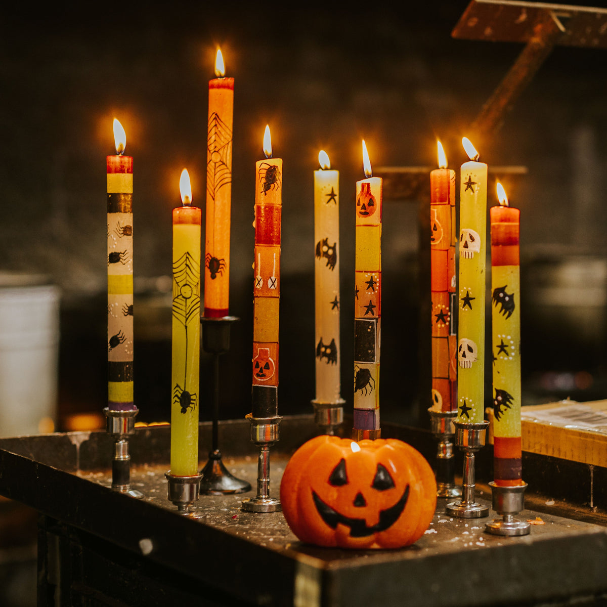Happy Pumpkin Painted Candle
