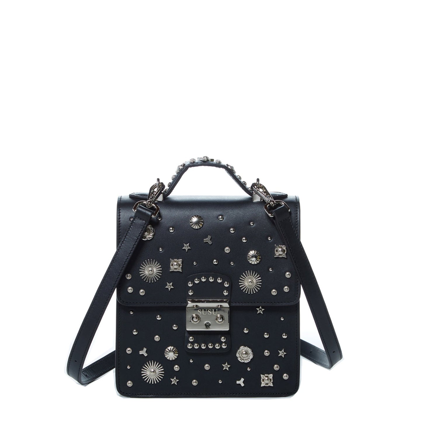 SUSU Convertible Leather Backpack Purse Black Crossbody Bag Women's Handbag