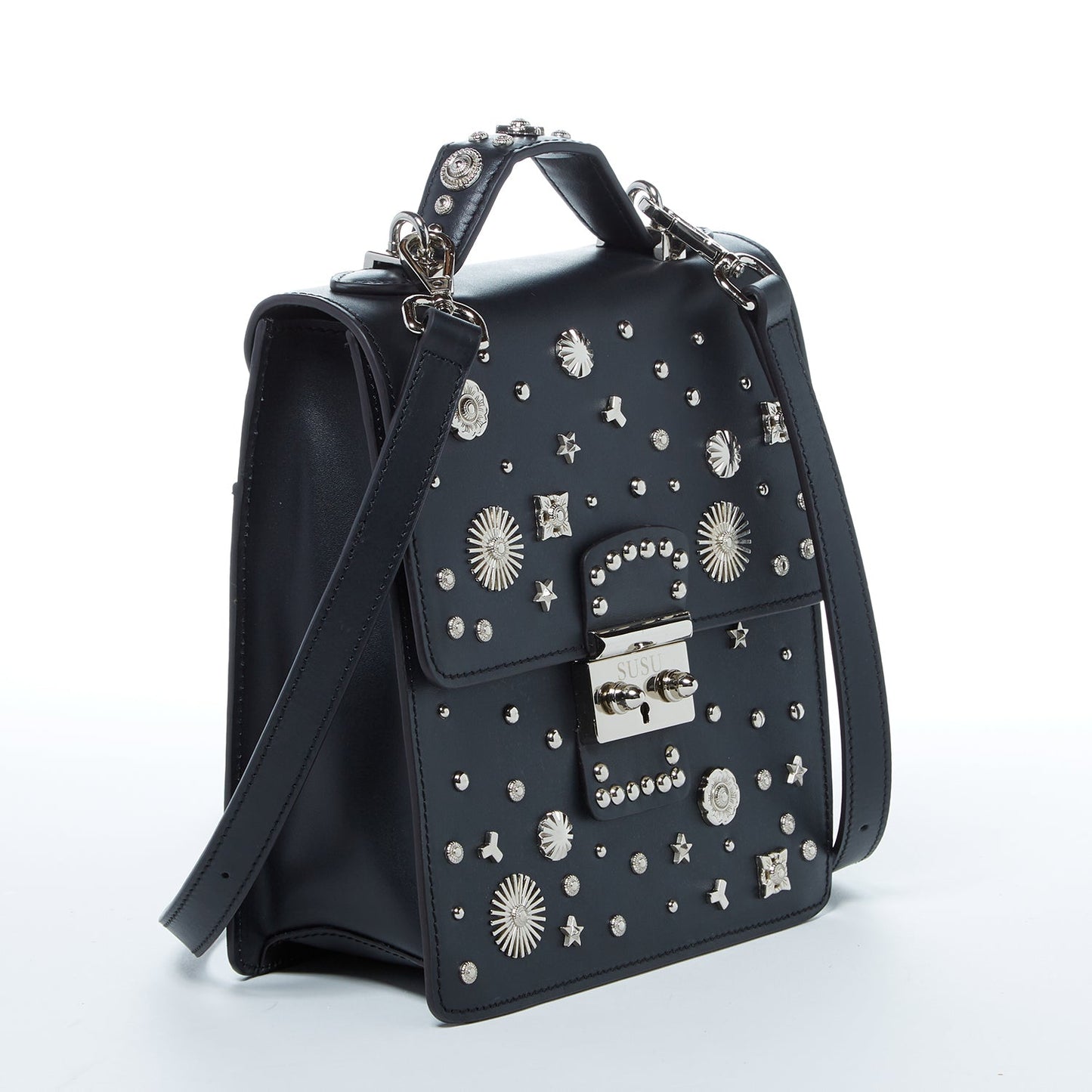 SUSU Convertible Leather Backpack Purse Black Crossbody Bag Women's Handbag