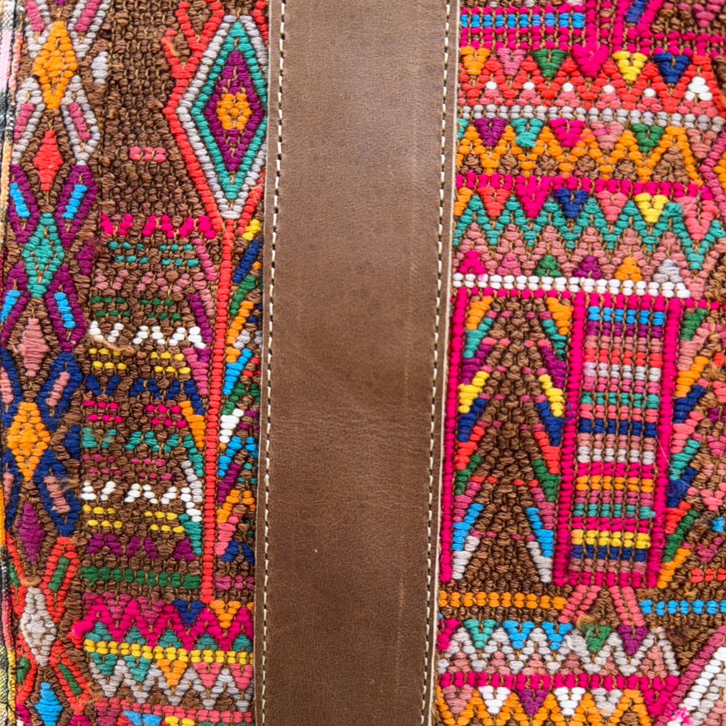 Handwoven Vintage Huipil Leather Tote