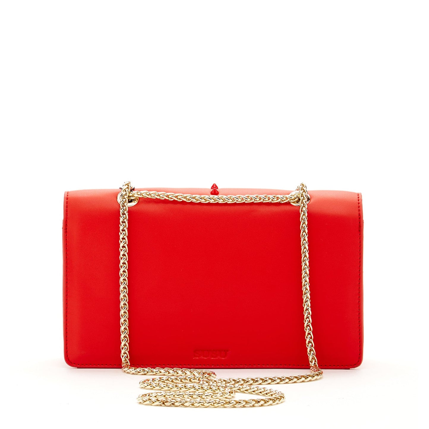 SUSU Leather Chain Shoulder Bag with Chain Strap, Medium Size Crossbody Bag Red Purse