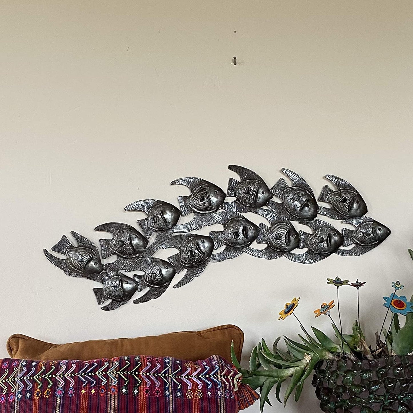 School of Fish, Nautical Sea Theme Wall Decor 7" x 24" Coastal Animals