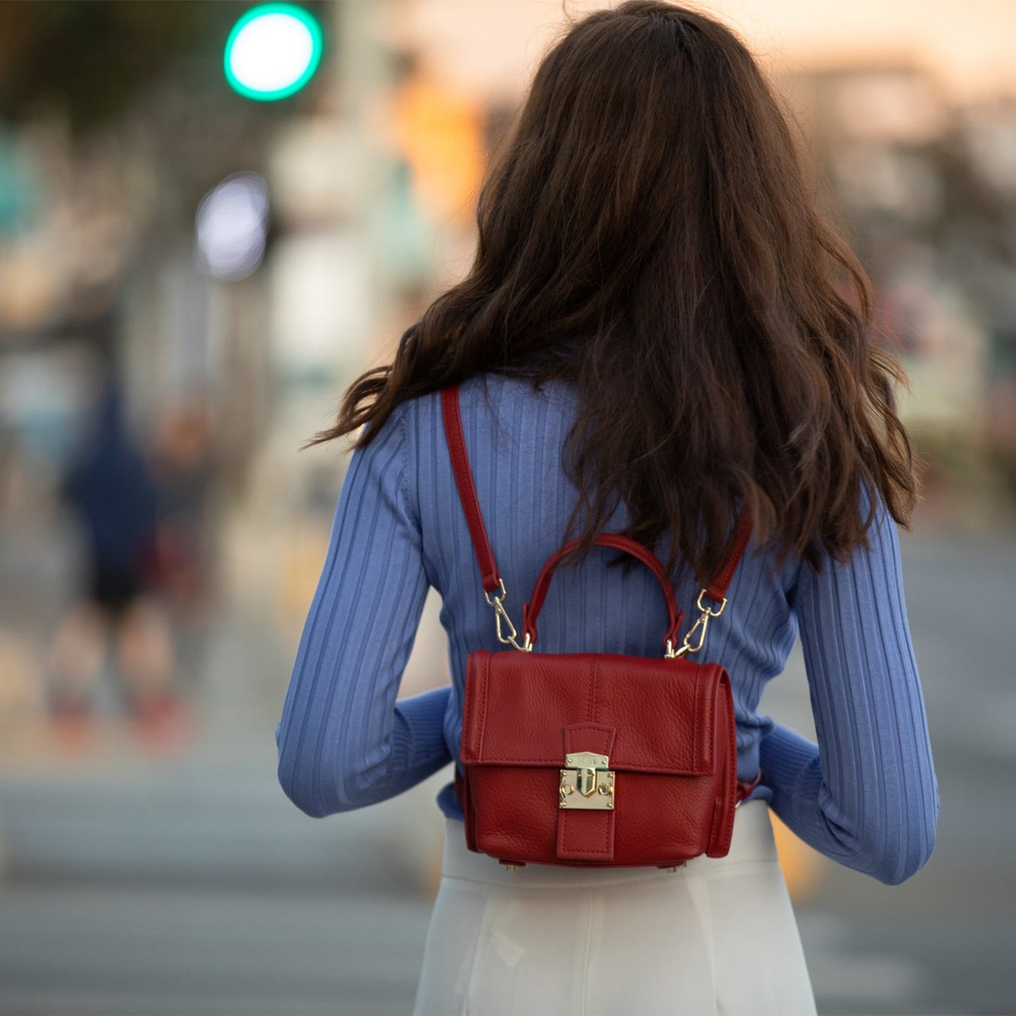 SUSU Red Leather Backpack Purse for Women Convertible Crossbody Bag