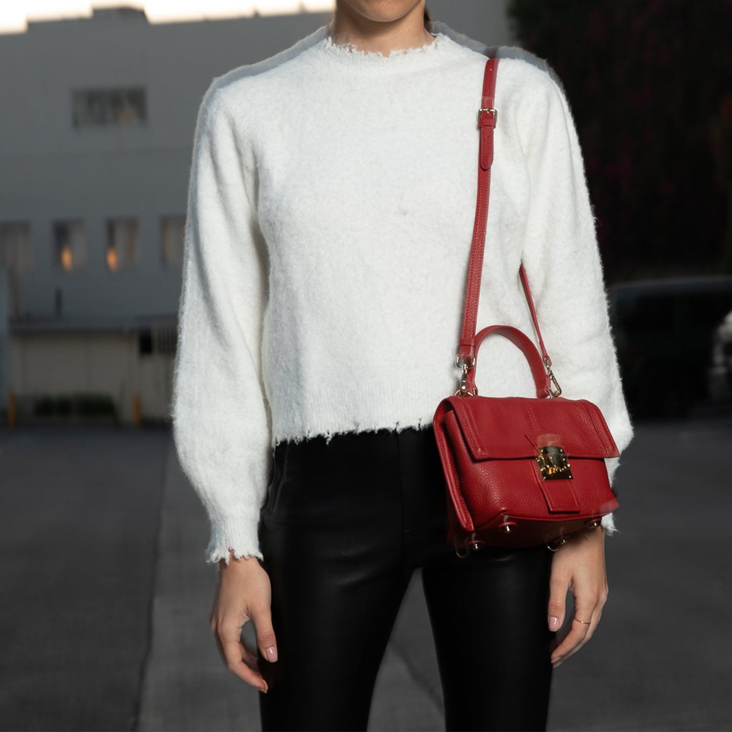 SUSU Red Leather Backpack Purse for Women Convertible Crossbody Bag