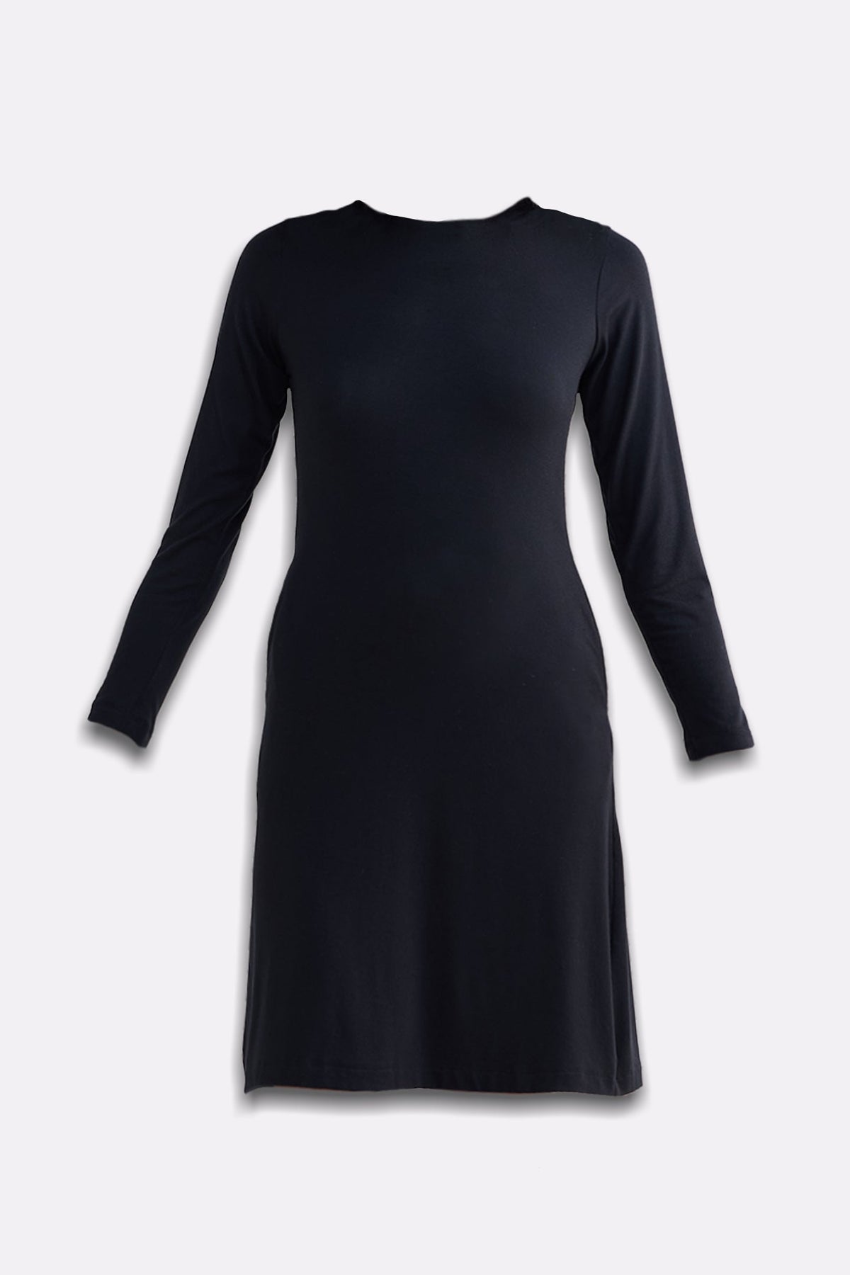 Long Sleeves Fitted Short Dress in Black Flat Lay