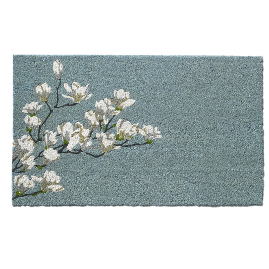 Magnolia Branch - Blue Coir Doormat