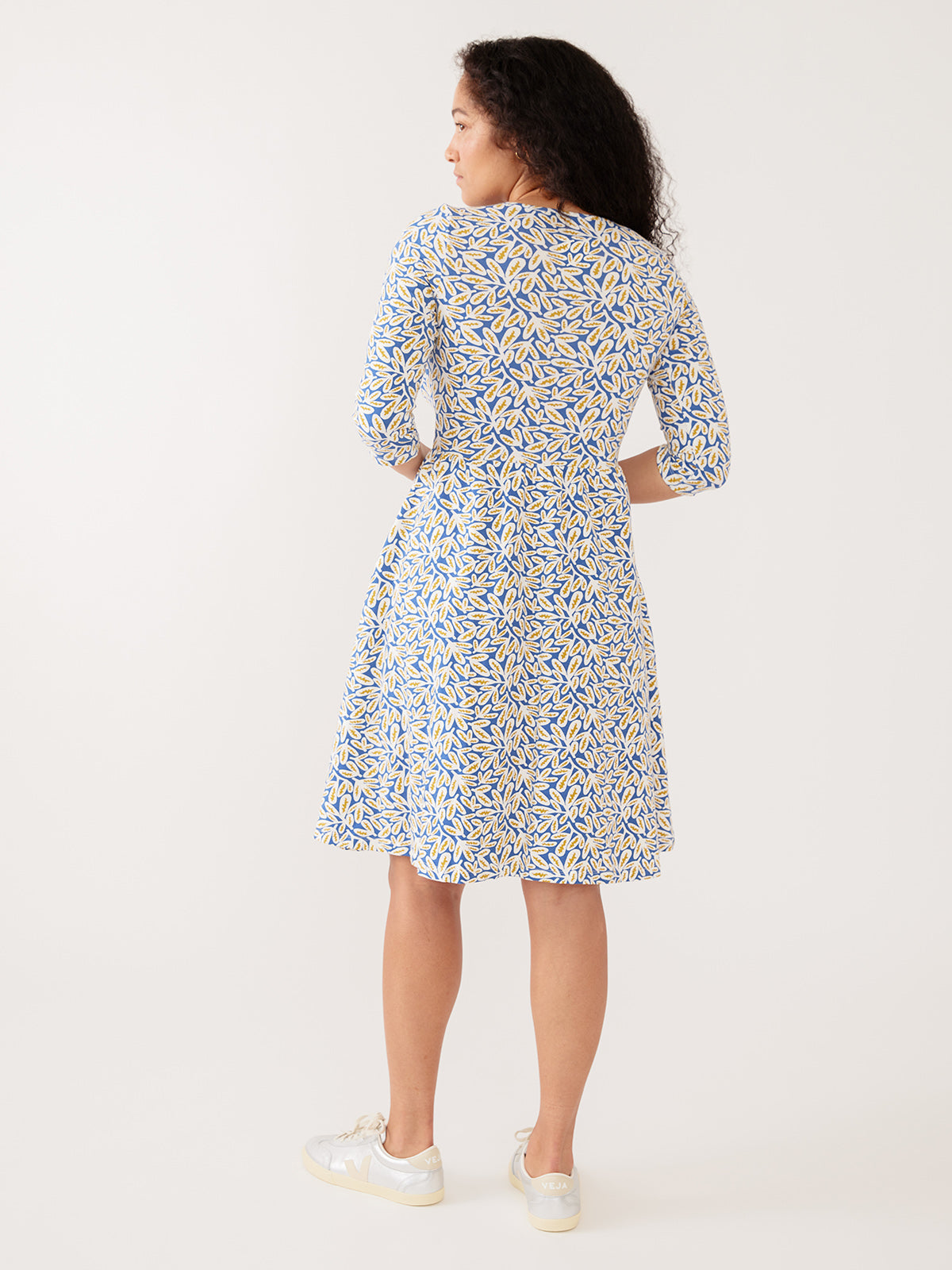 Callie 3/4 Sleeve Wrap Dress - Fern Beats Blue