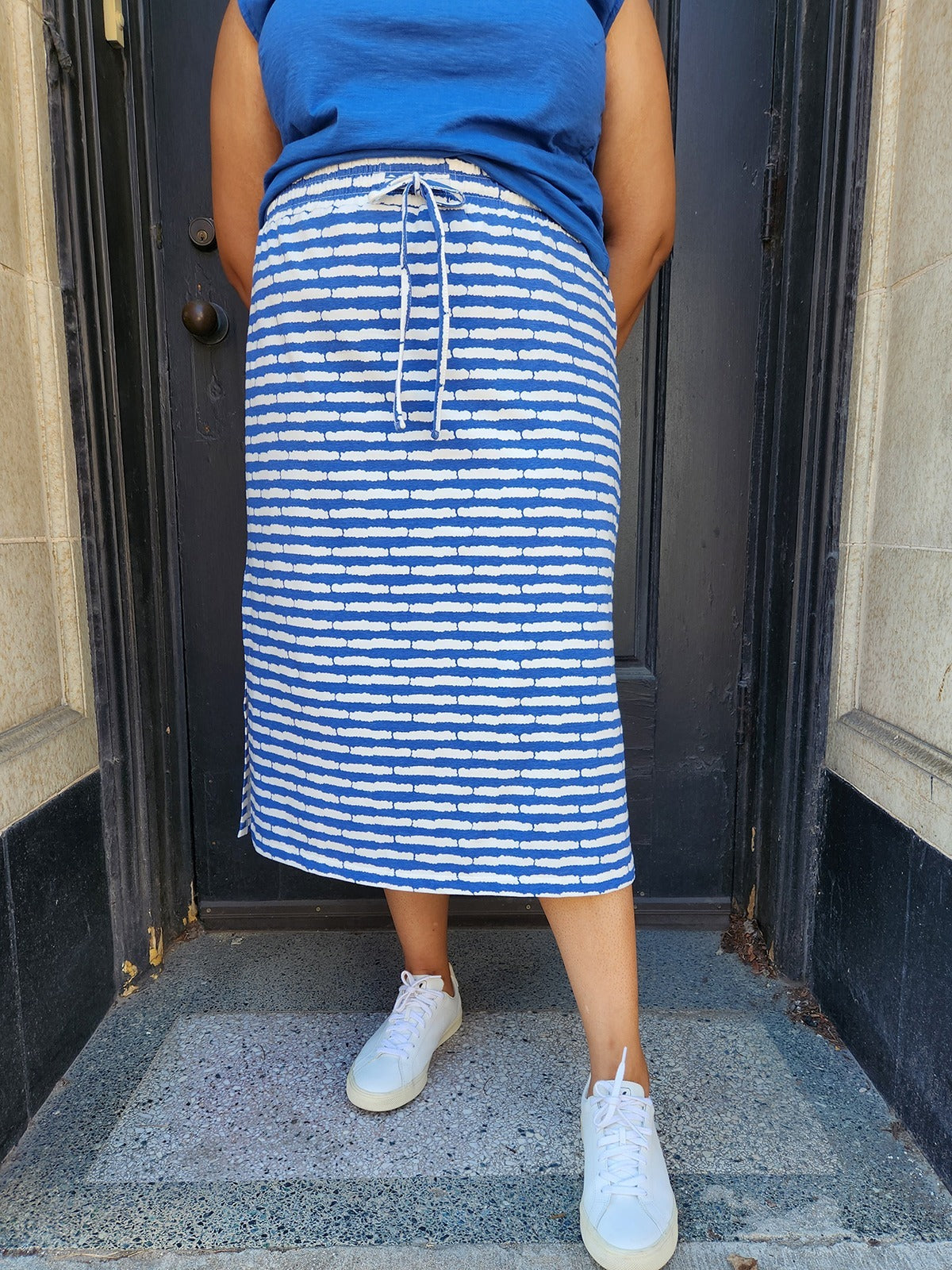 Isla Skirt - Cobalt Split Stripe