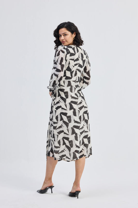 Midi Wrap Dress in Abstract Mosaic Front