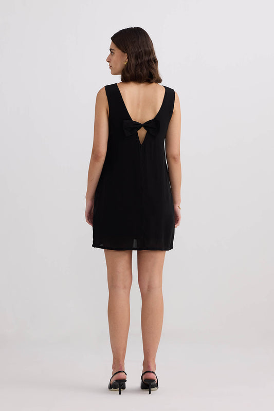 Midnight Muse V-neck Short Dress in Black Back