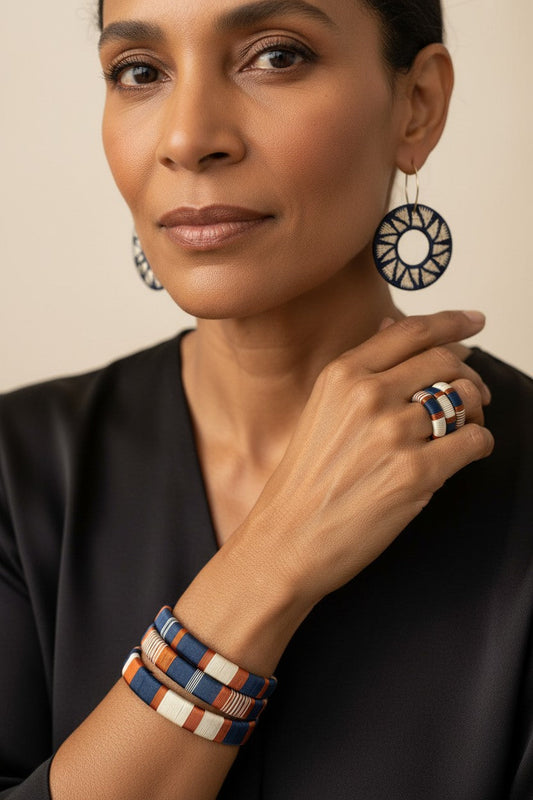 Navy Round Earrings-TAVWE