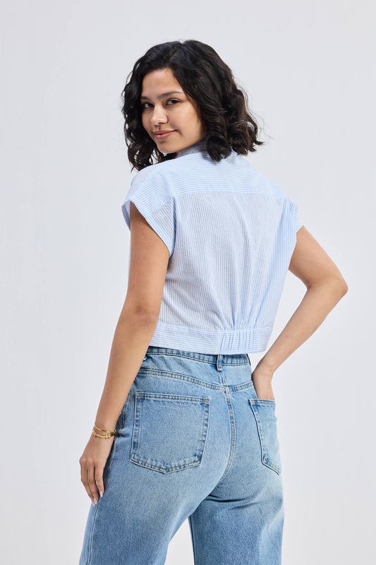 Oversized Crop Shirt in Classic Stripes Back