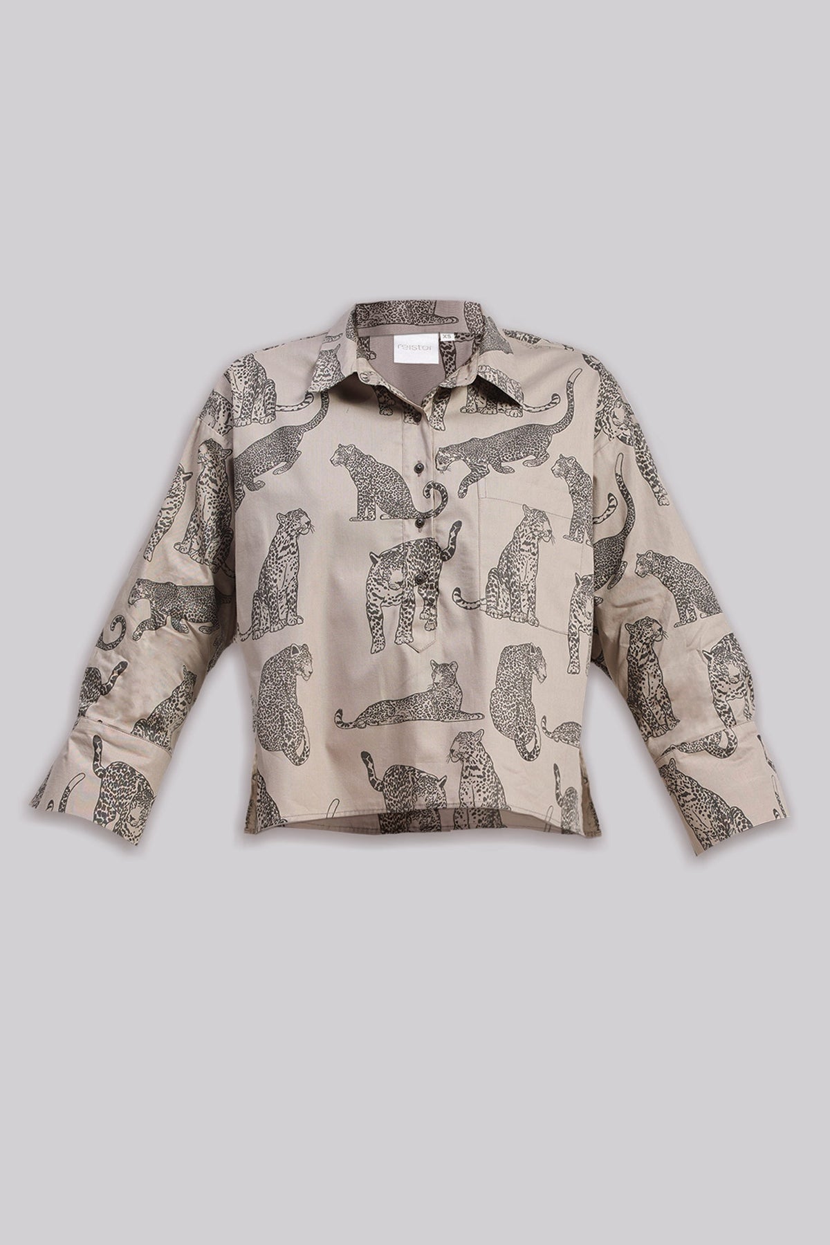 Oversized Cropped Front-buttoned Shirt In Animal Print