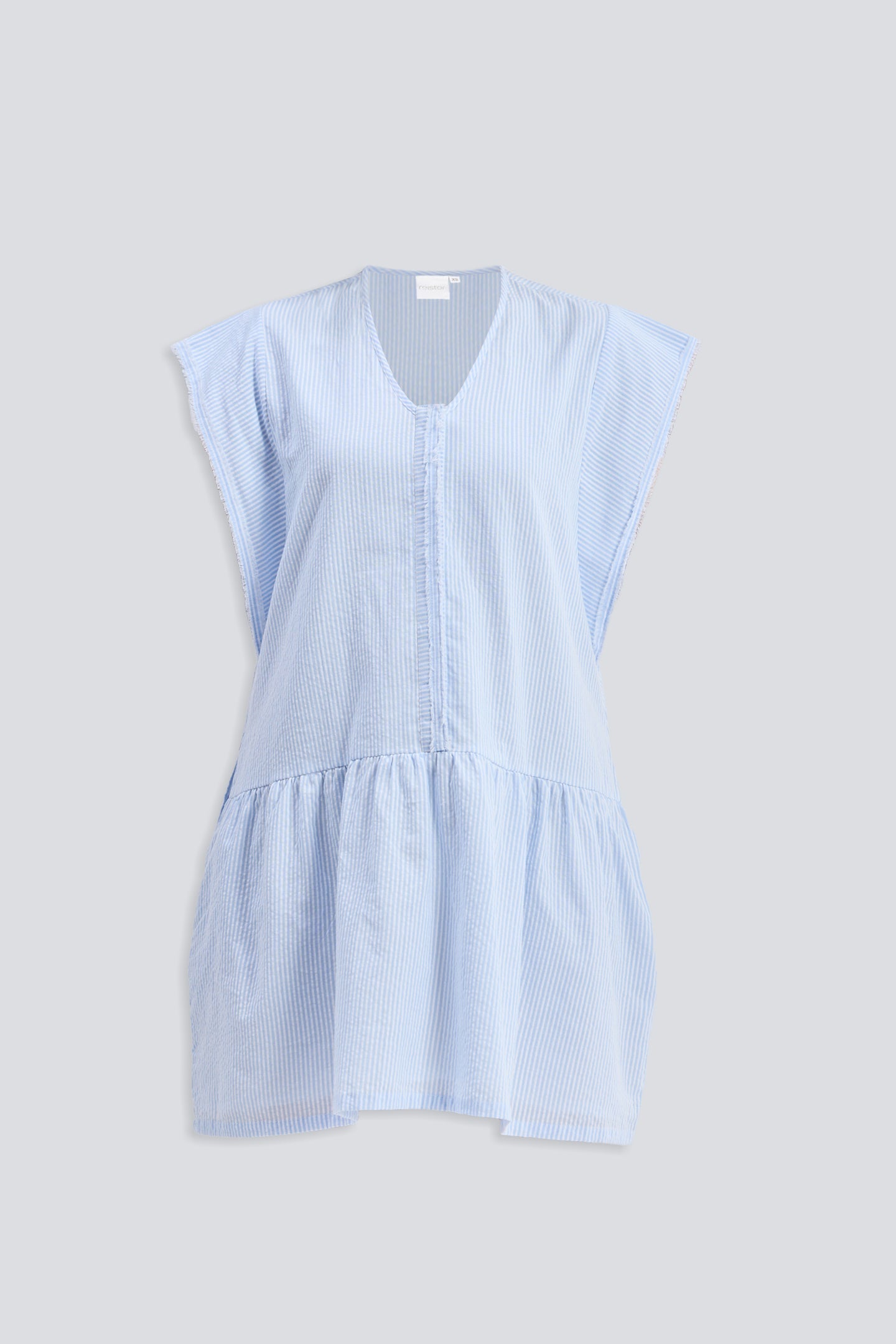 Oversized V neck Short Dress with Frayed Sleeves Flat Lay