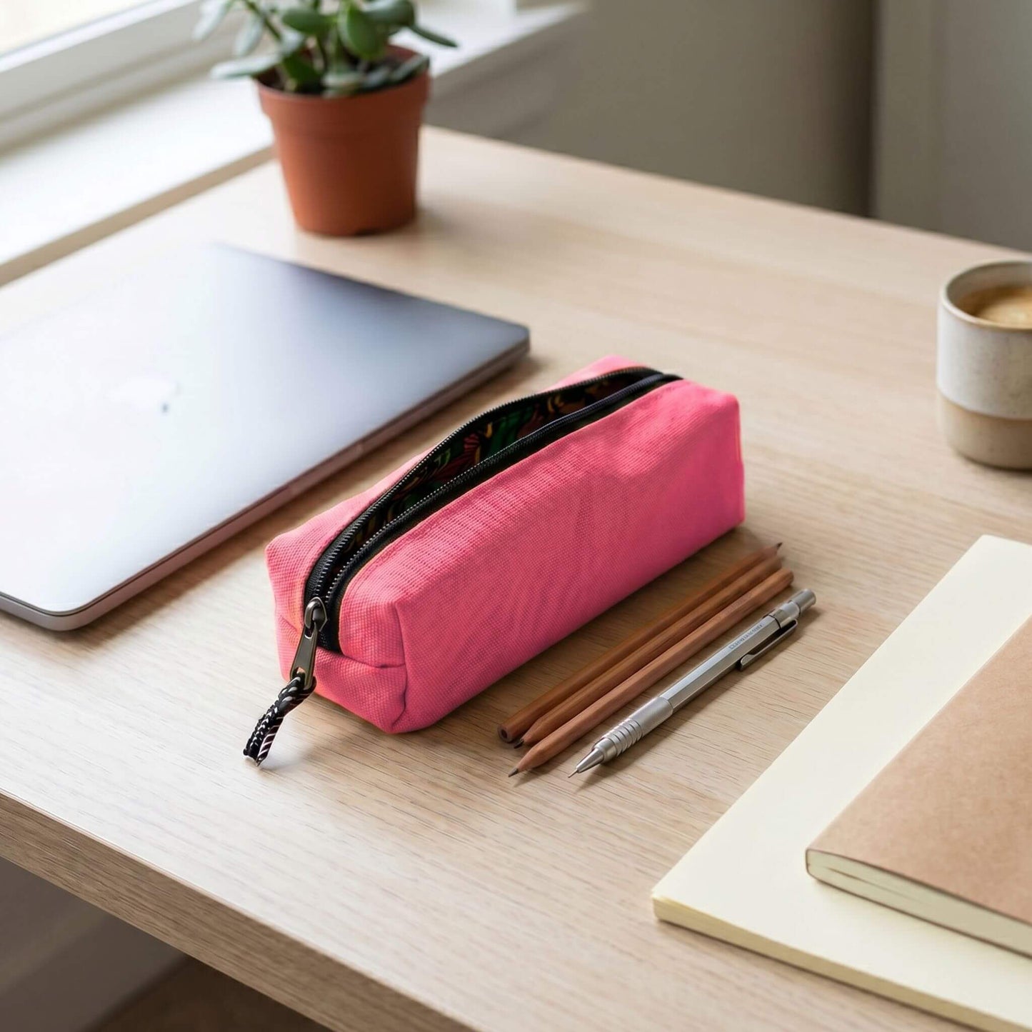 Pencil Pouch Zipper Bag – Fair Trade Cotton Canvas Pencil Case - EcoDunia #color_pink