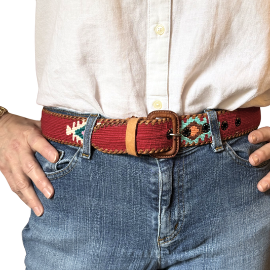 Red Handwoven Guatemalan Whip-Stitched Belt