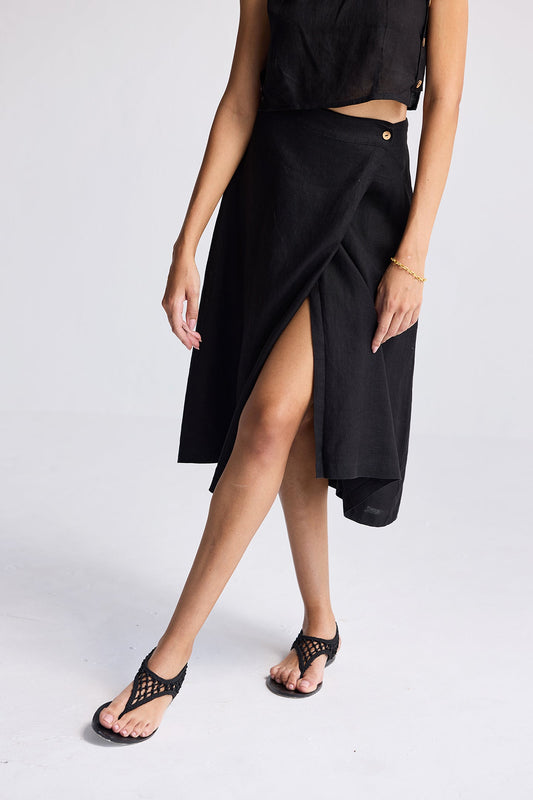 Overlap Midi Skirt in Black Medium Shot