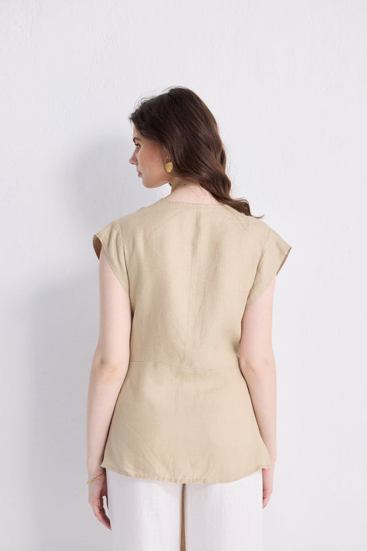 Power Moves Short Sleeve Top in Neutral Beige Medium Shot