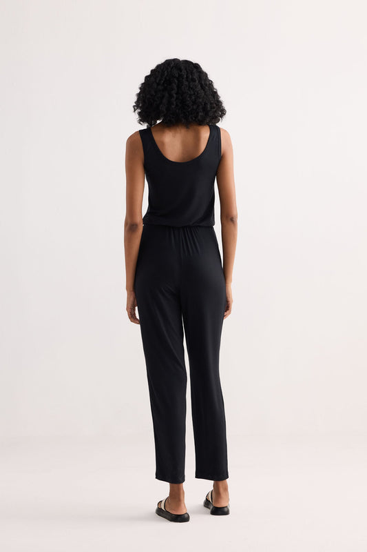 Relaxed Drawstring Jumpsuit in Black Back