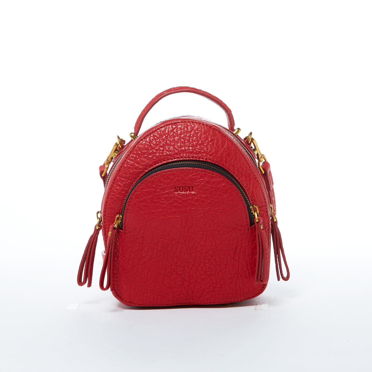 SUSU Small Red Leather Backpack Purse for Women Convertible Crossbody Bag