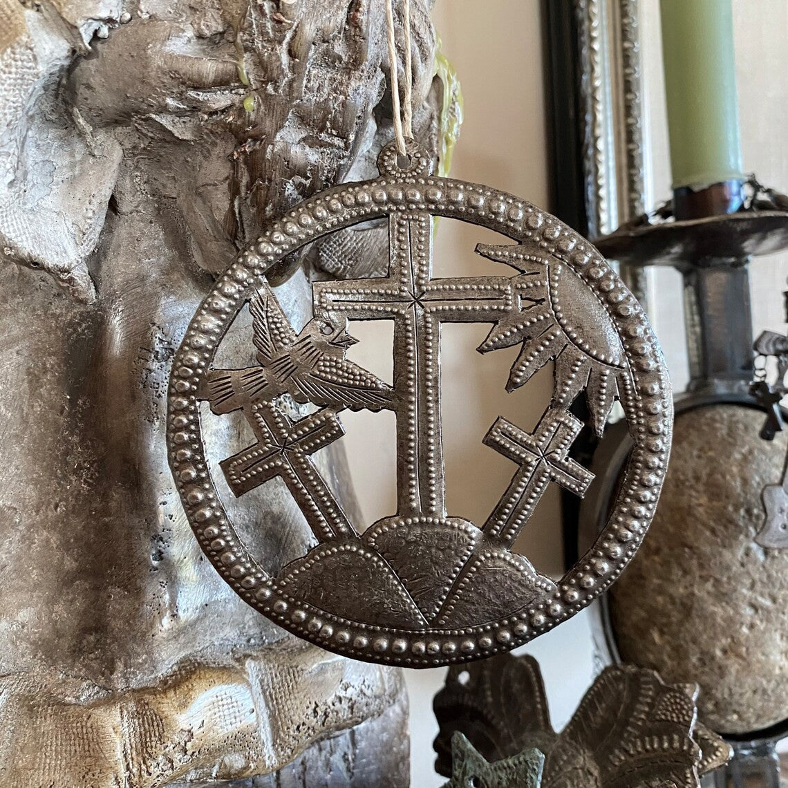 Three crosses on Calvary's hill Ornament Cross, Haitian Art
