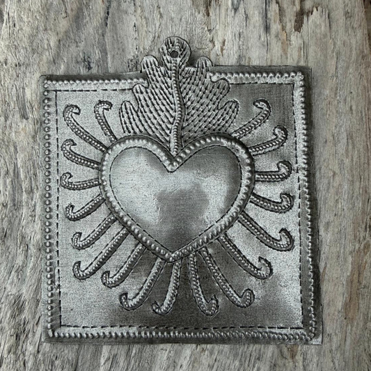 Haitian Metal Sacred Heart Wall Art 4.75x4 Hand Chiseled
