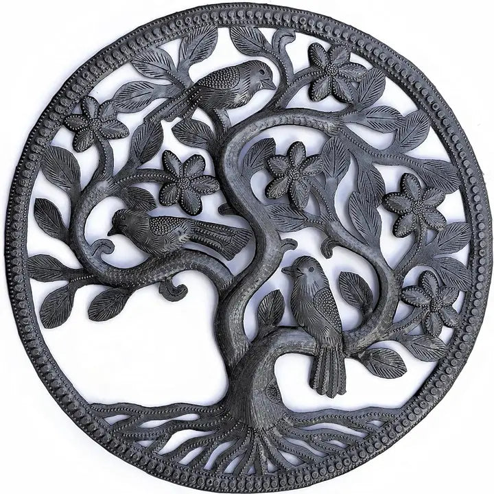 13" Small Round Tree, Birds Chirping Wall Art Garden Haiti