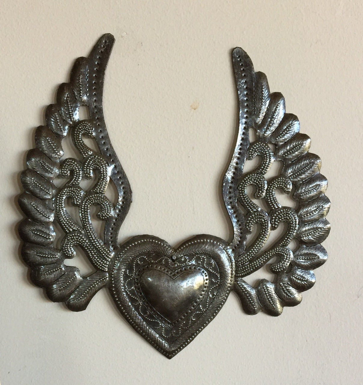 Winged Heart, Hand made Haitian Metal Folk Art 8"x 8"