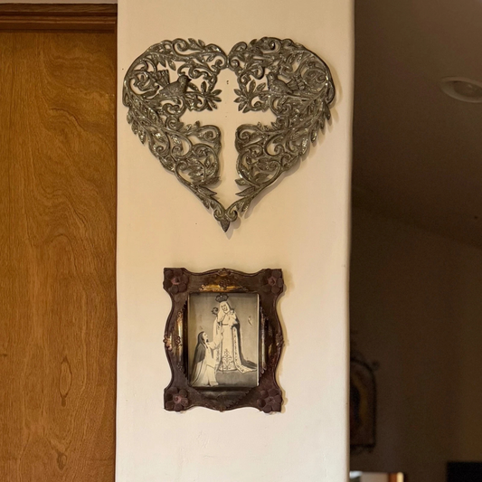Handcrafted Metal Heart Wall Art with Birds Cross