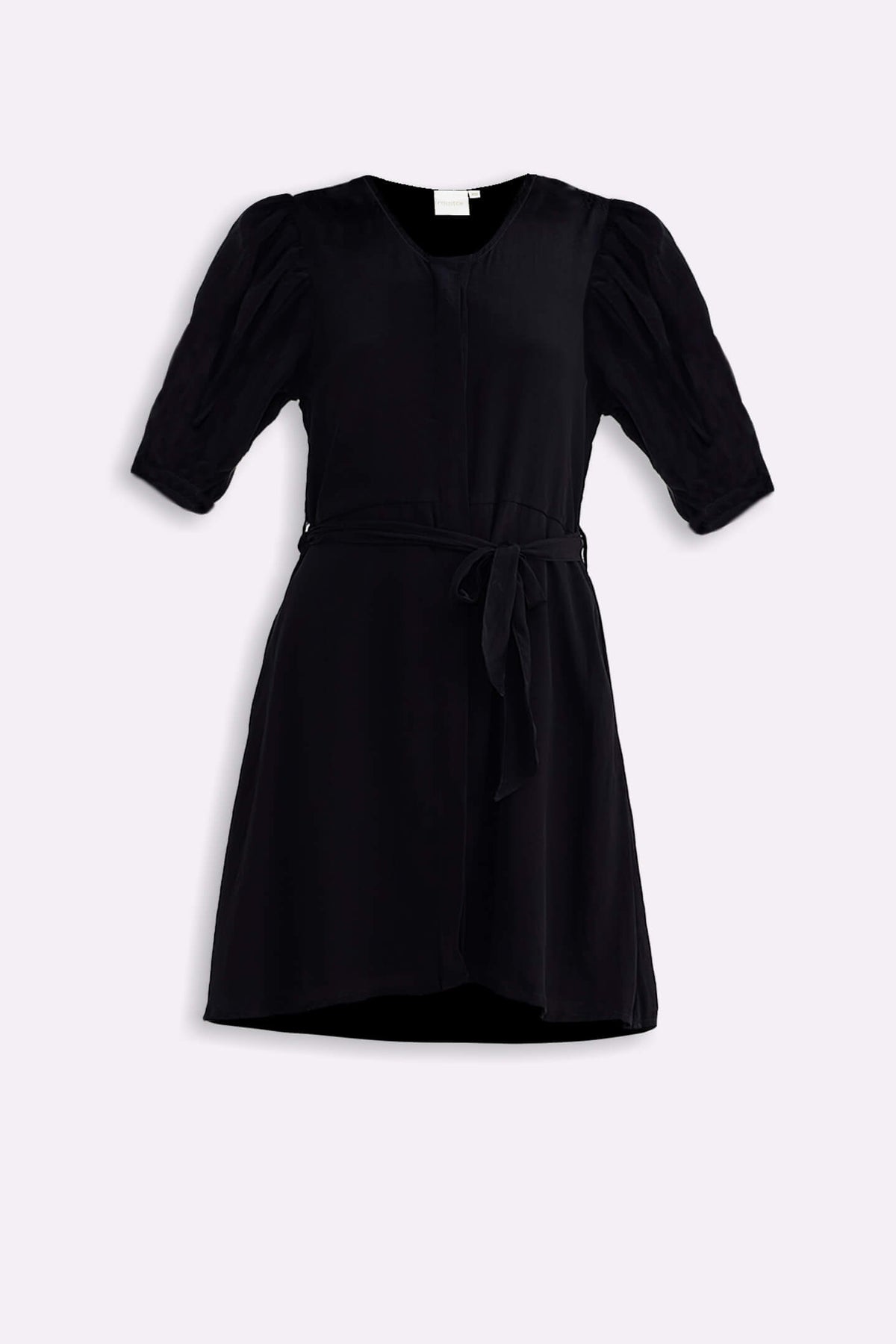 Short Dress with a Waist-tie in Black Flat Lay