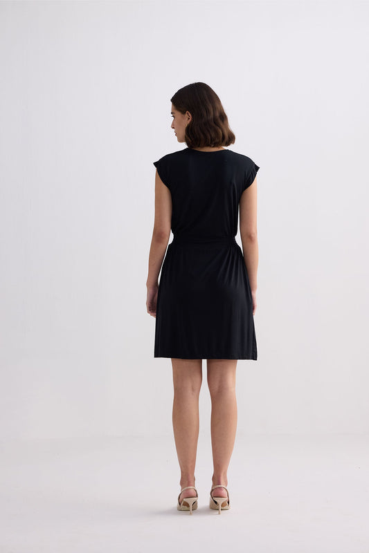 Short Dress With Smocking Side Detail in Black Back