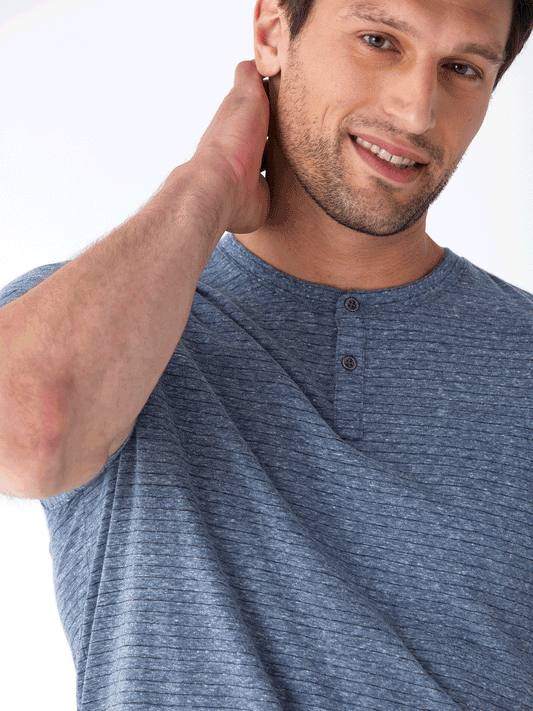 Stripe Triblend Jersey Short Sleeve Henley