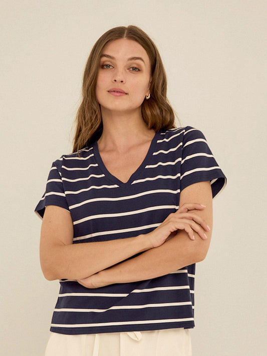Maxine Stripe Eco Jersey V-Neck Tee