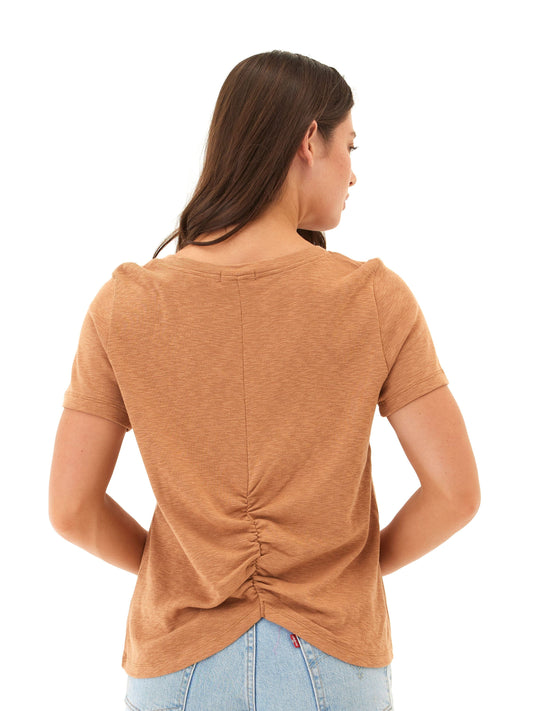 Leonora Textured Slub Jersey Ruched Vneck Top