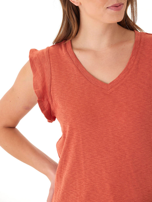 Marley Textured Slub Jersey Flutter Sleeve Top