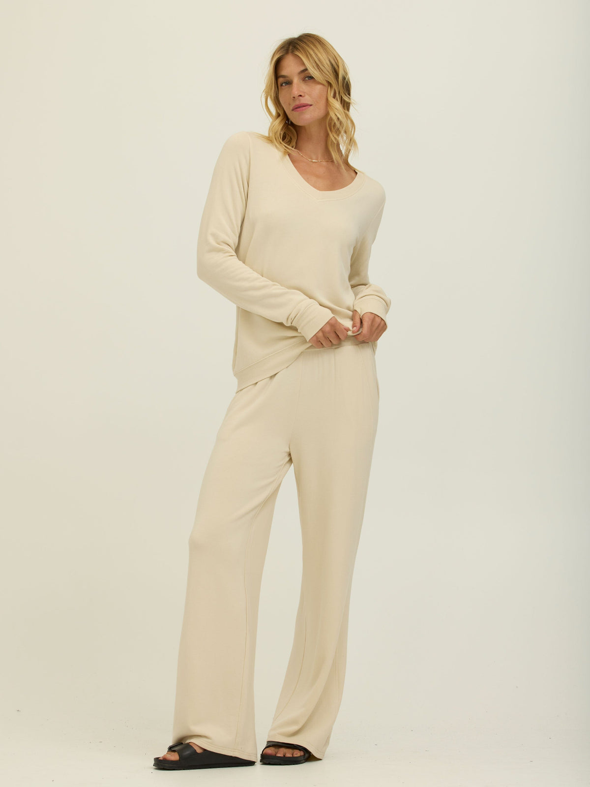 Edwina Feather Fleece V-Neck Pullover