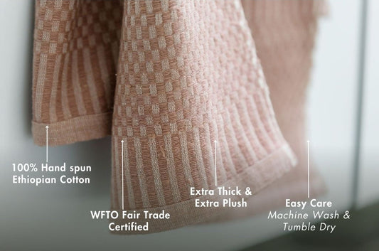Tana hand towel in blush with key features