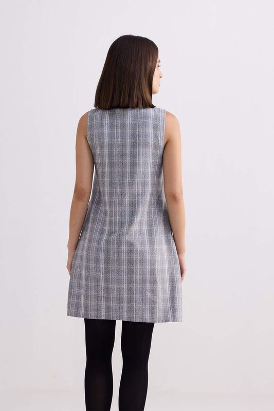 The Cotton Tweed Shift Dress in Grey Back