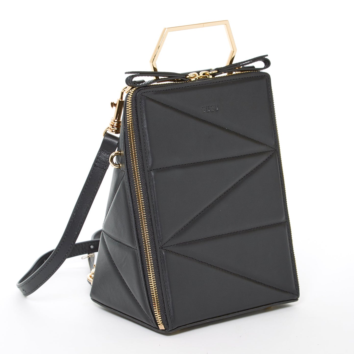 SUSU Black Leather Backpack Purse for Women Unique Convertible Crossbody Bag