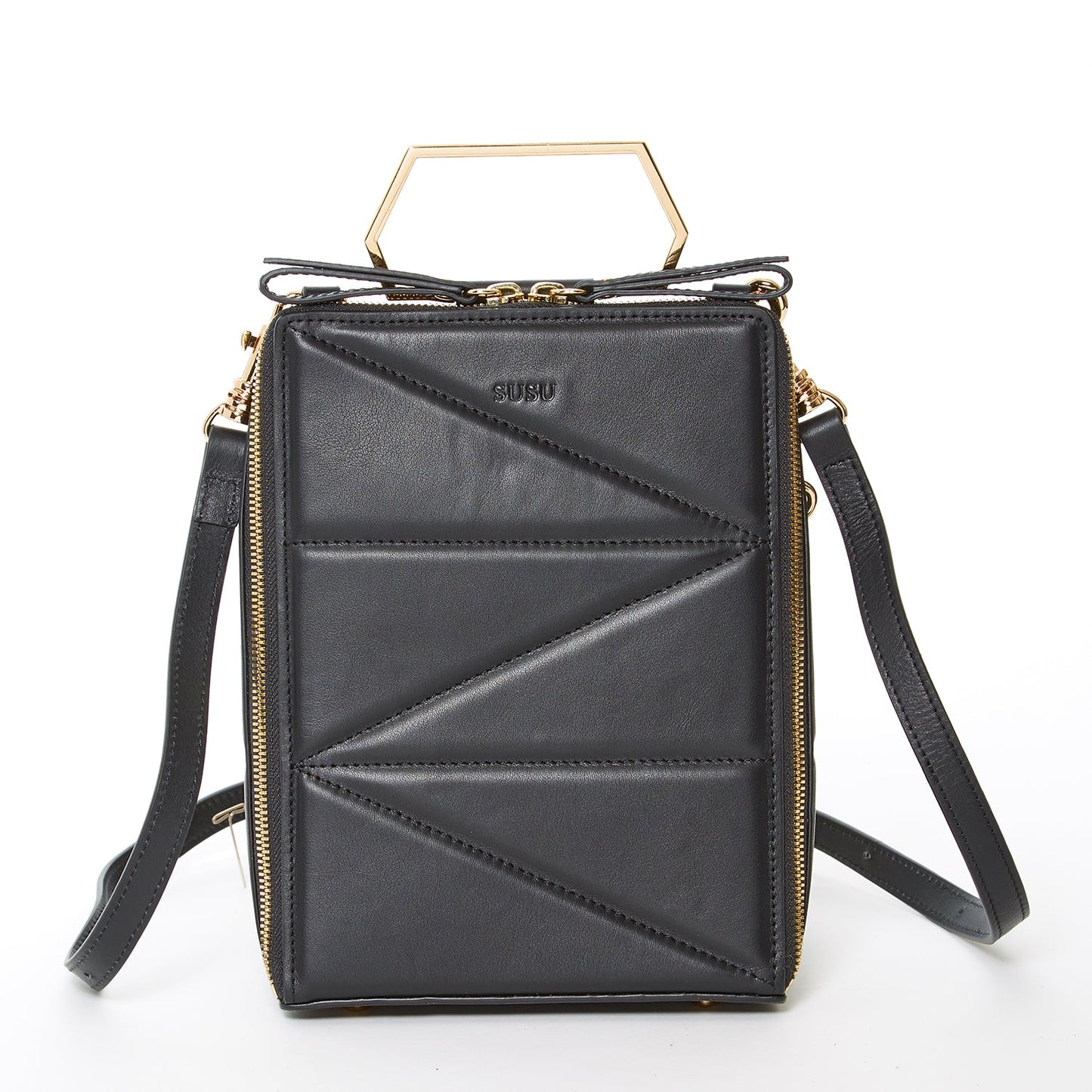 SUSU Black Leather Backpack Purse for Women Unique Convertible Crossbody Bag