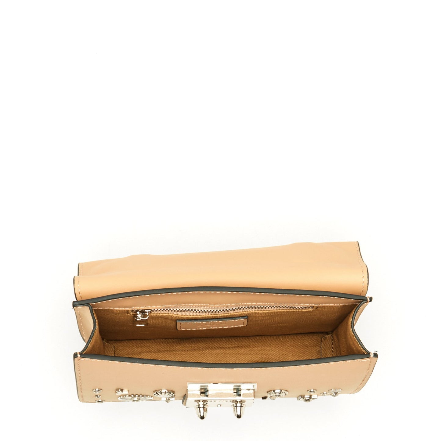 SUSU Small Leather Crossbody Bag Studded Dark Beige Tan Purse Women's Handbag