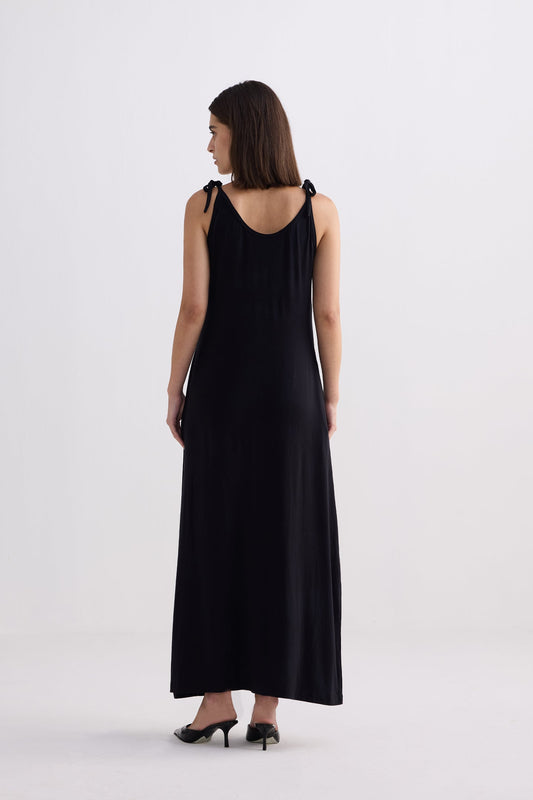 Tie-Detail Maxi Dress in Black Back