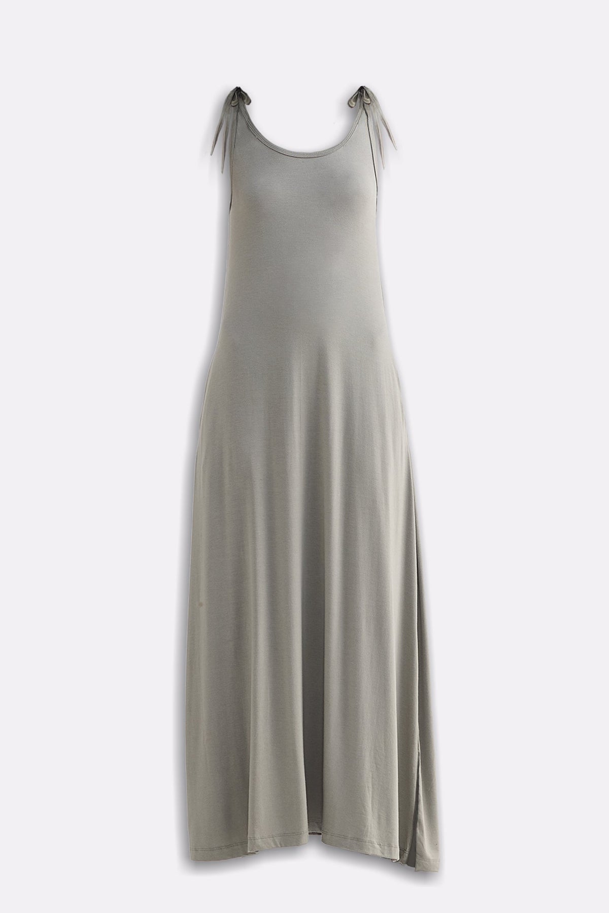 Tie-Detail Maxi Dress in Light Olive Flat Lay