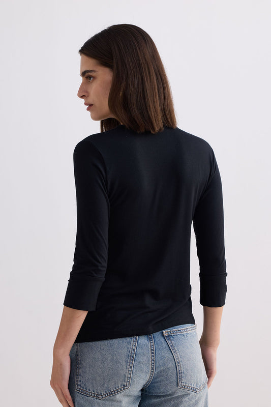 Twist Front Knit Shirt in Black Back