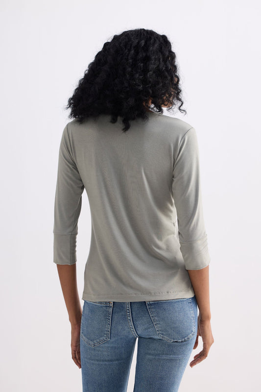 Twist Front Knit Shirt in Light Olive Back