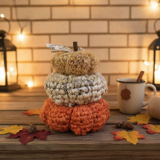 Stacked Textured Pumpkins Crochet Pattern (Easy) | Fall Home Decor with Sari Silk & Banana Fiber