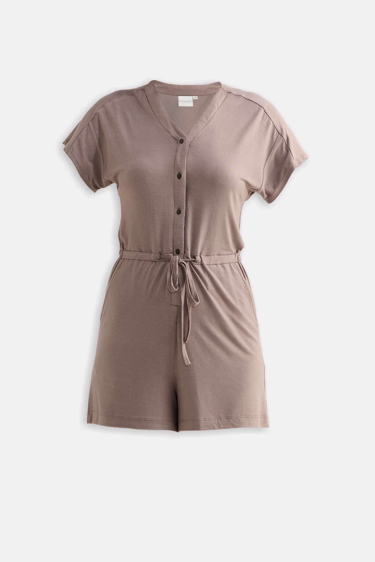V neck Drawstring Knit Romper in Dusty brown Flat Lay